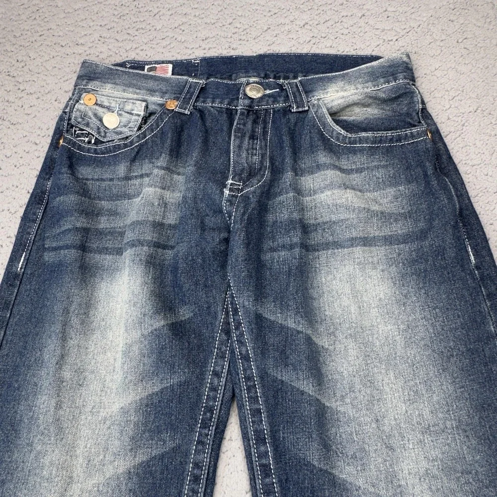 True Religion Jeans Men 34 Blue Medium Wash Billy Super T Relaxed Bootcut Logo